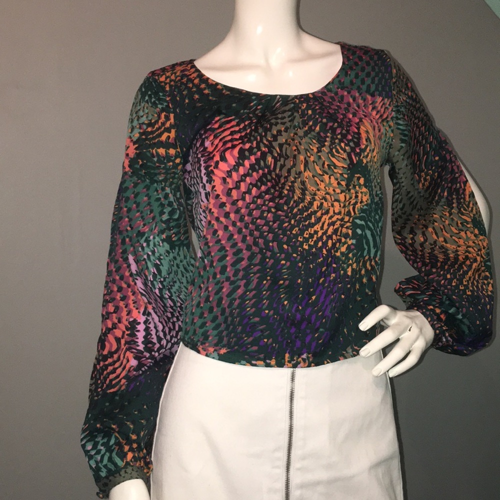 NWOT Charlotte Russe Multicolored Print Long Split-Sleeve Blouse XS